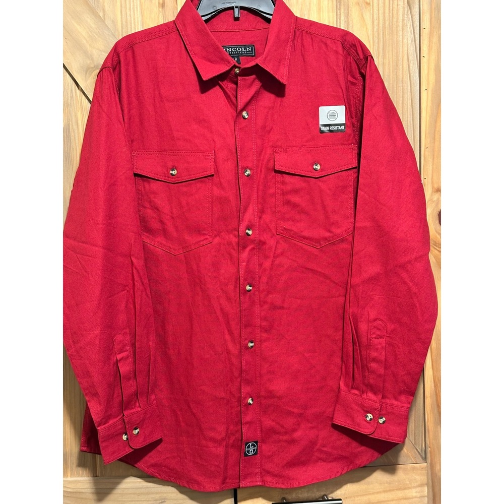 Lincoln Outfitters Mens Red Stain Resistant Work Shirt Long Sleeve Size L